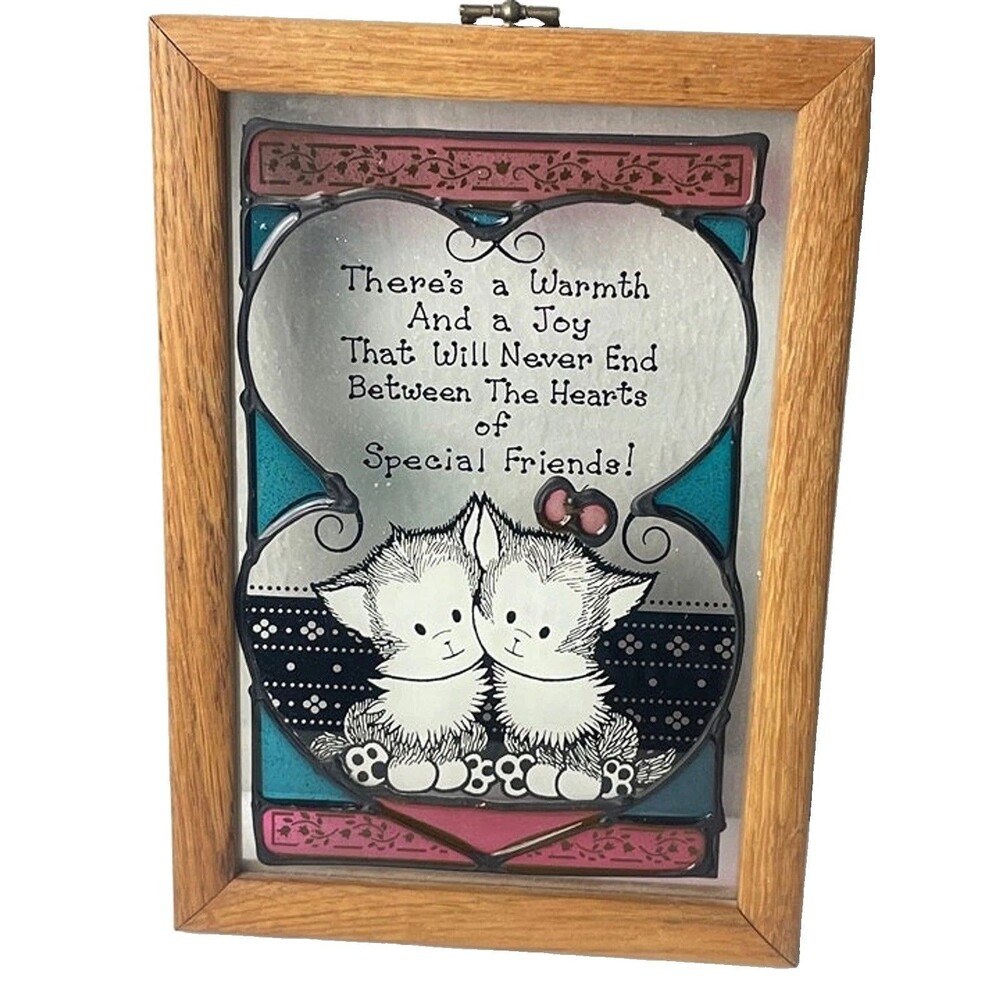 Vintage Stained Glass Framed Art Special Friends